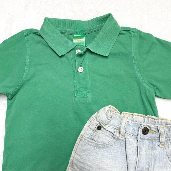 Gymboree green polo 18-24, frayed hem shorts 12-18 - Picture 3 of 5